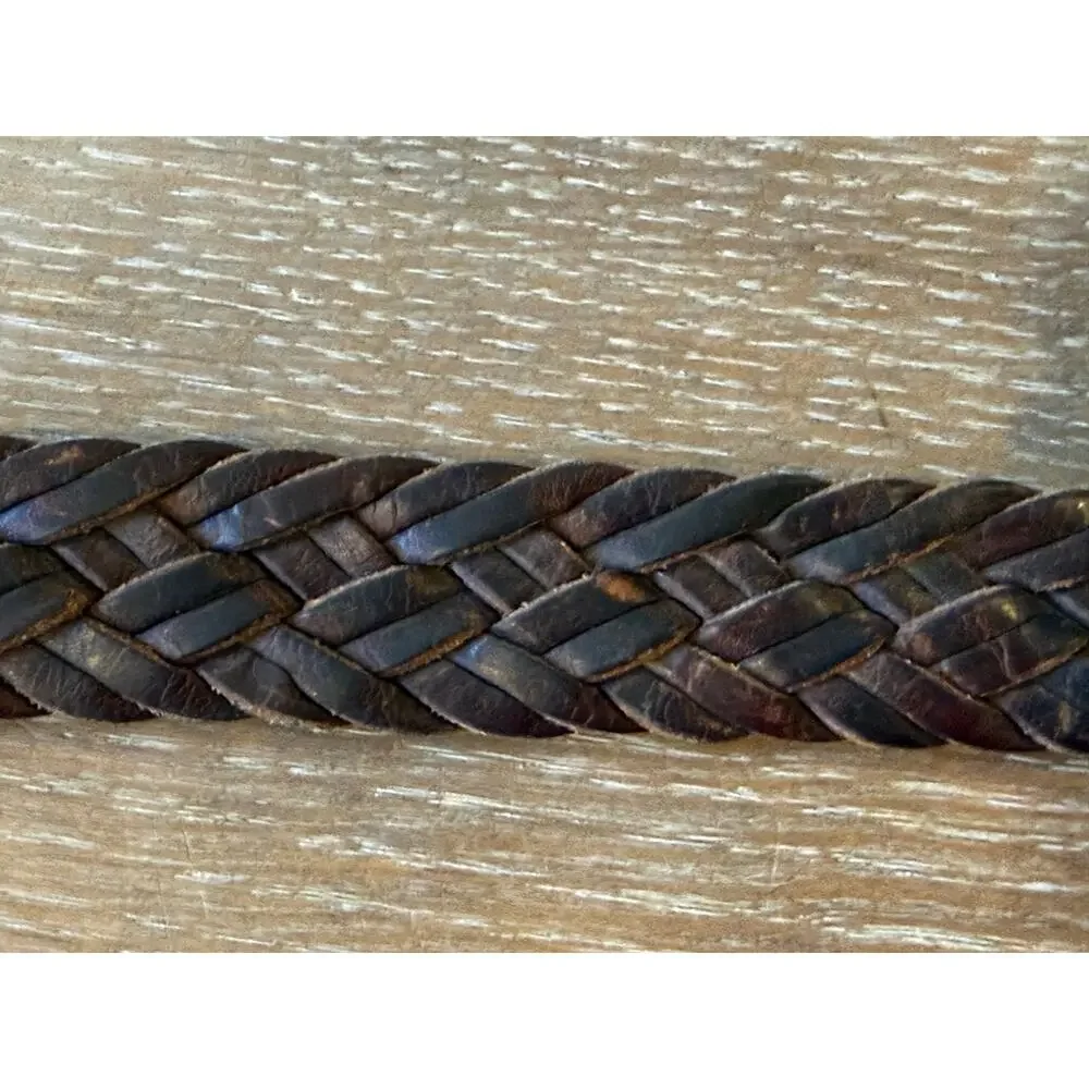 NORDSTROM Brown Leather Braided Belt w/ Brass Buckle Men size 44